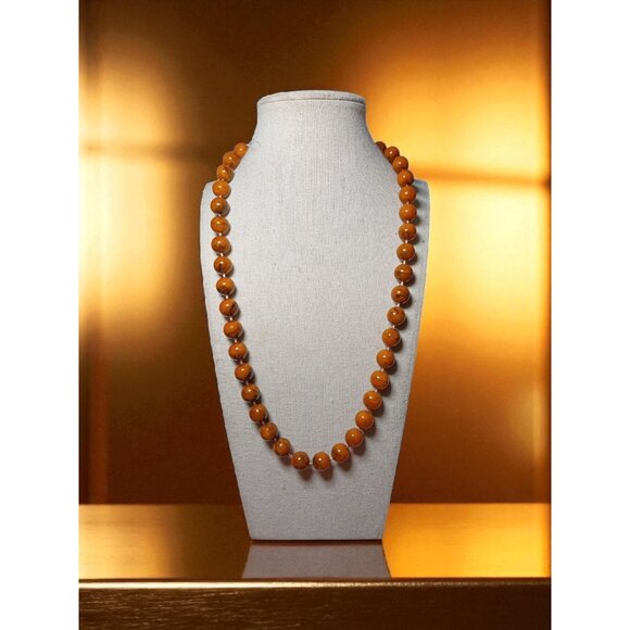 Vintage Necklace Marbelized Browns String Beaded Made in Hong Kong New Old Stock - Picture 5 of 16
